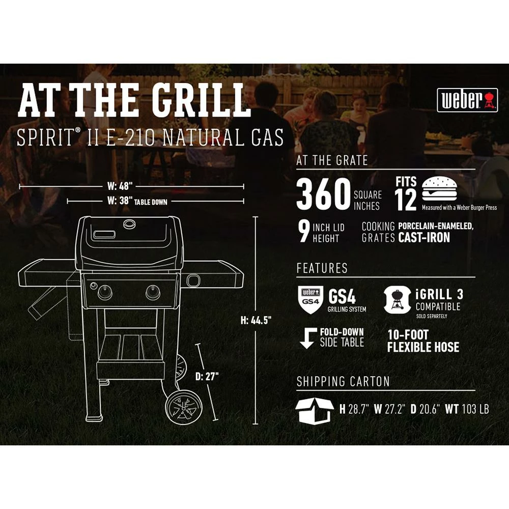 Weber Gas Grills Spirit II E-210 Black 2-Burner Natural Gas Grill 7 Weber Gas Grills Spirit II E-210 Black 2-Burner Natural Gas Grill - Image 7