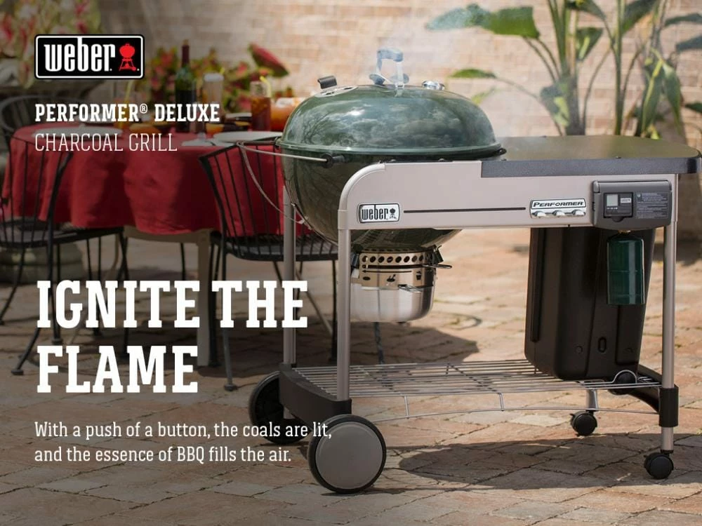 Weber Charcoal Grills Performer Deluxe 22-in W Green Kettle Charcoal Grill 4 Weber Charcoal Grills Performer Deluxe 22-in W Green Kettle Charcoal Grill - Image 4
