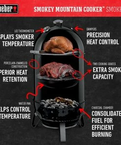 Weber Charcoal Smokers 18-in Smokey Mountain Cooker 41-in H x 19-in W 481-sq in Black Porcelain-Enameled Charcoal Vertical Smoker -Weber Online Store 10923185